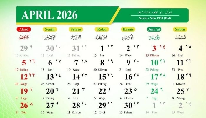 Kalender Jawa 8–30 April 2026: Lengkap Weton, Pasaran, Neptu, Wuku, dan Daftar Hari Baik