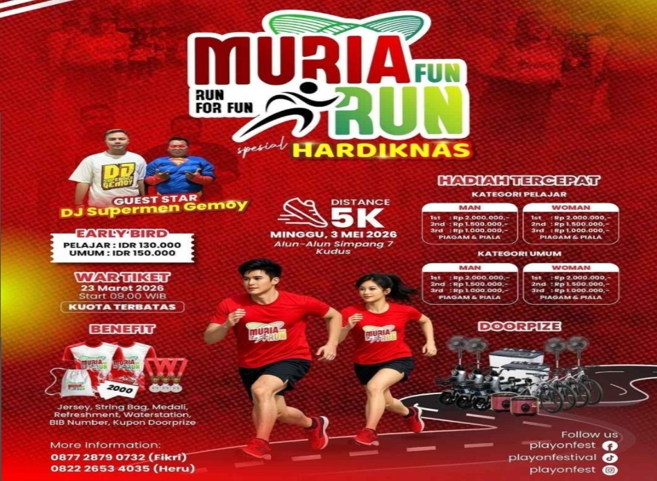 Muria Fun Run Hardiknas 2026: Pendaftar Tembus 1.700 Orang, Peserta dari Luar Daerah Membludak