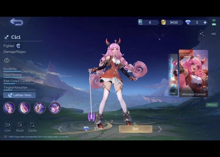 Review Skin Cici Whimsical Carnival Dalam Game Mobile Legends Bang Bang: Keanggunan Merah dan Pink