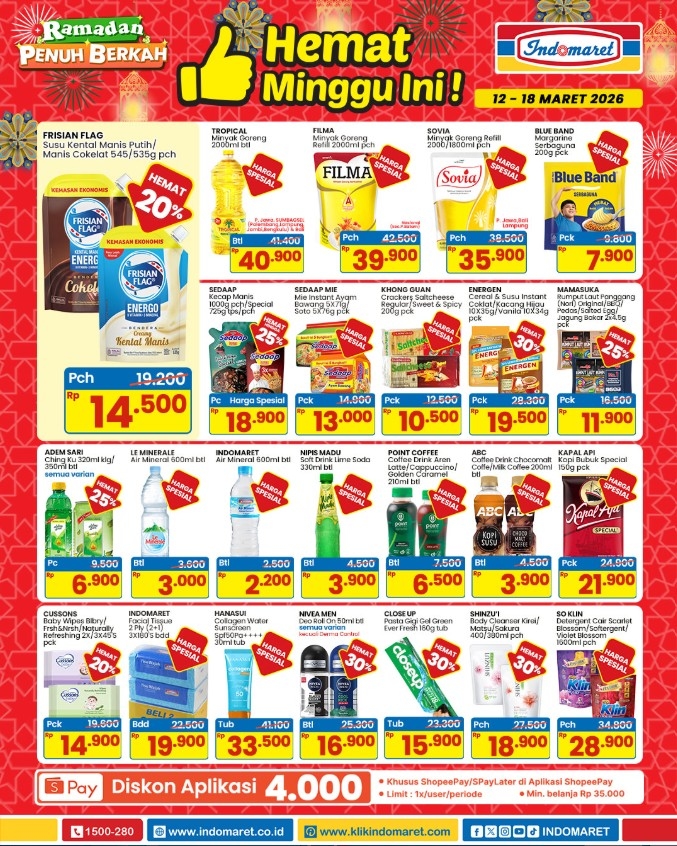 Promo Indomaret 13-15 Maret 2026: Minyak Goreng Rp35.500, Telur Rp5.000