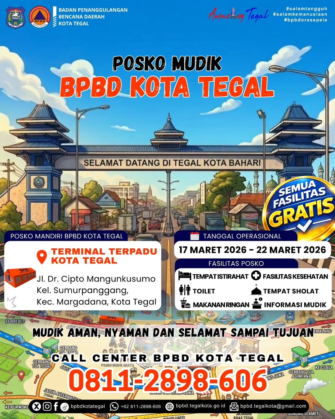Mudik 2026: Posko Siaga Bencana BPBD Kota Tegal Siap Melayani Pemudik dengan Fasilitas Gratis