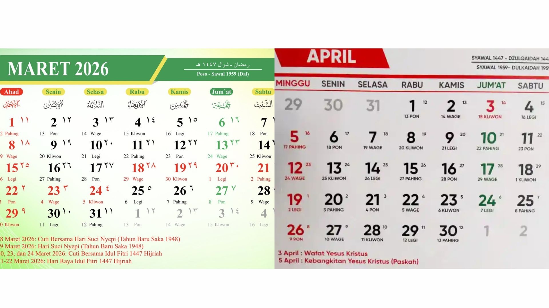 Panduan Lengkap Kalender Jawa 31 Maret–5 April 2026, Lengkap dengan Nilai Neptu