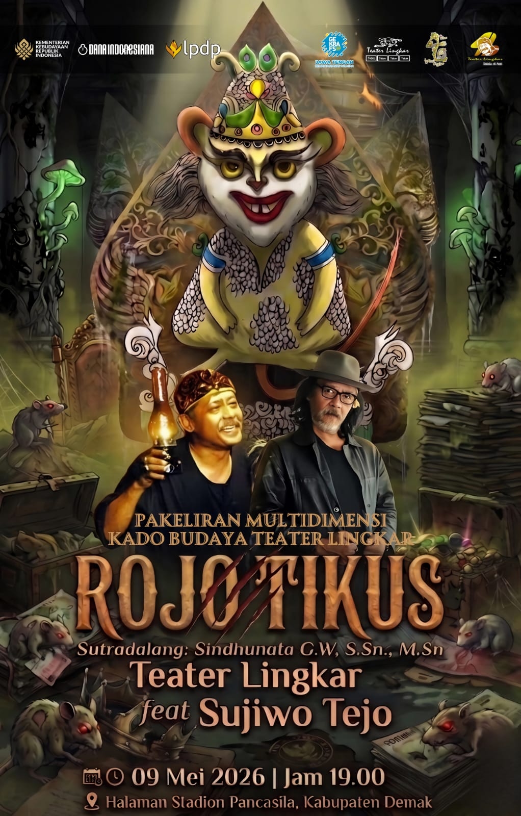 Kolaborasi Teater Lingkar dan Sujiwo Tejo Hadirkan “Rojo Tikus”, Pakeliran Multidimensi Penuh Kritik Sosial