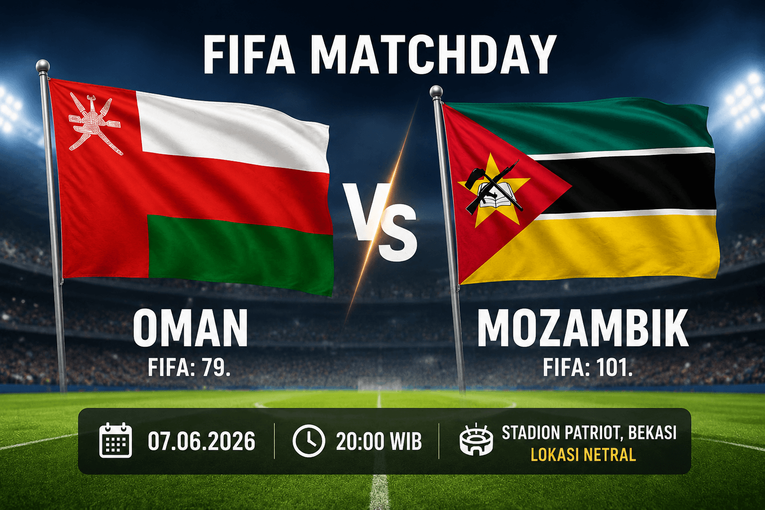 SKOR AKHIR! Oman vs Mozambik FIFA Matchday 2026: Menang Telak 4-1 di Bekasi, Oman Bangkit Setelah Dibungkam Indonesia