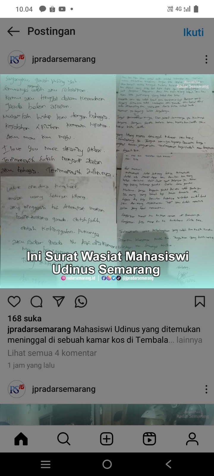 Mahasiswi Udinus Ditemukan Bunuh Diri di Kos, Tinggalkan 5 Surat Wasiat