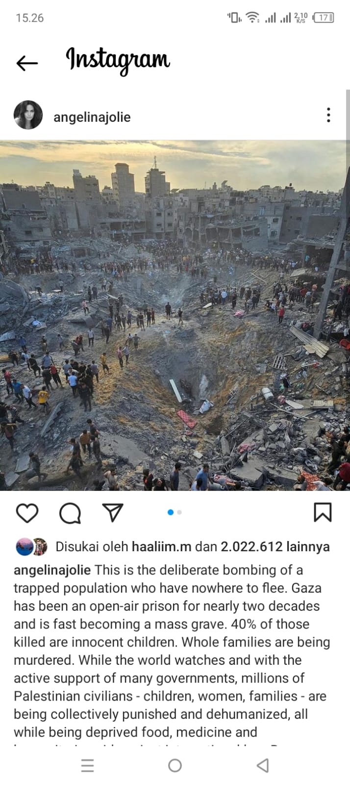 Angelina Jolie Soroti Krisis Kemanusiaan di Gaza: Sudah Menjadi Penjara Terbuka