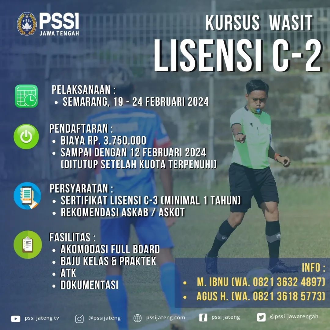 PSSI Jawa Tengah Buka Pendaftaran Kursus Wasit Lisensi C-2