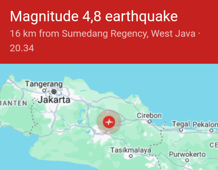 BREAKING NEWS Info Gempa Bumi Terkini di Sumedang Jabar Minggu 31 Desember 2023 4,8 M, Terasa Sampai Bandung