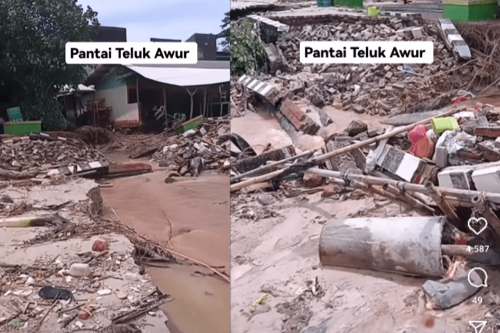Kondisi Pantai Wisata Teluk Awur Jepara Porak Poranda Akibat Ombak Tinggi dan Cuaca Ekstrim