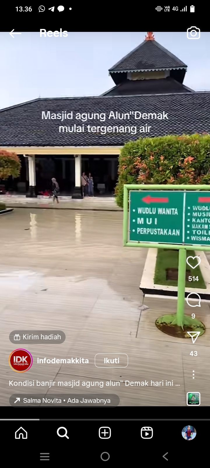 Update Banjir Demak, Masjid Agung dan Alun-alun Demak Tergenang Banjir