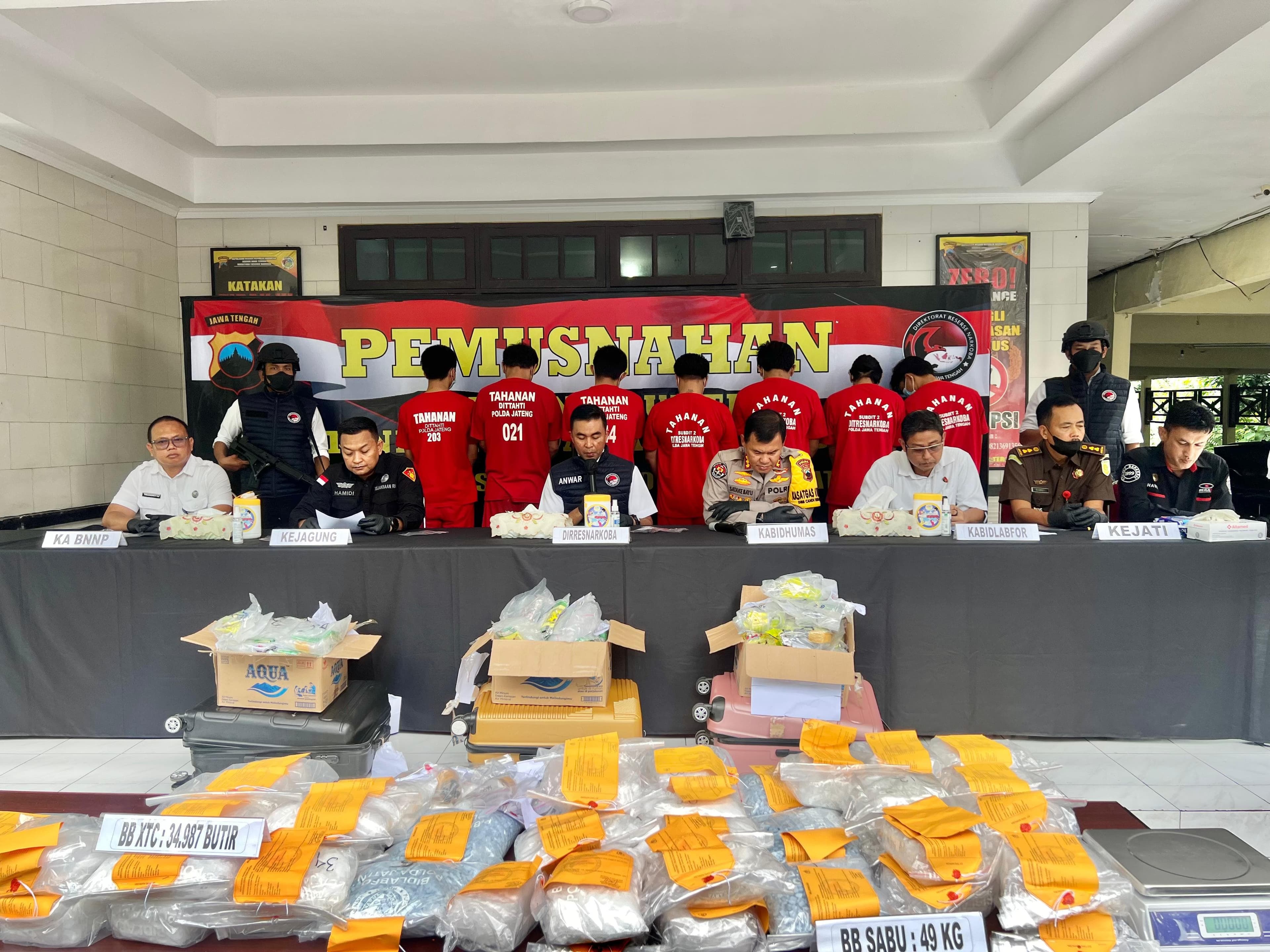 Polda Jateng Musnahkan 47,8 Kilogram BB Sabu dan 34.743 Butir Pil Ekstasi