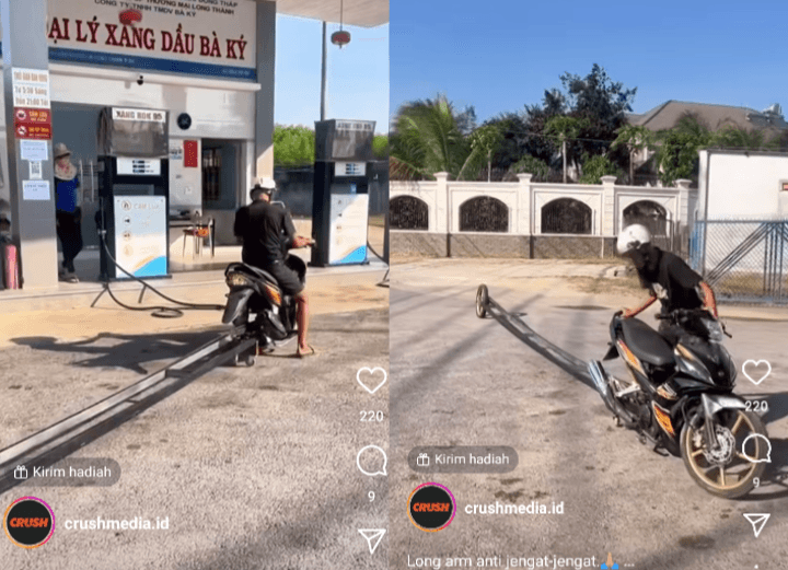 Viral! Pemuda Ini Bawa Motor dengan Ban Belakang Nyeleneh saat Isi Bensin