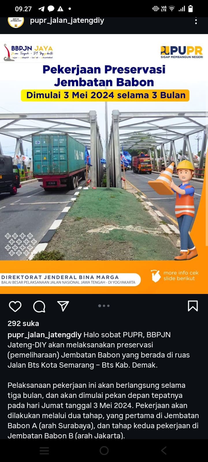 BBPJN dan Kementerian PUPR Lakukan Pemeliharaan Jembatan Babon Semarang-Demak, Cek Jalur Alternatifnya