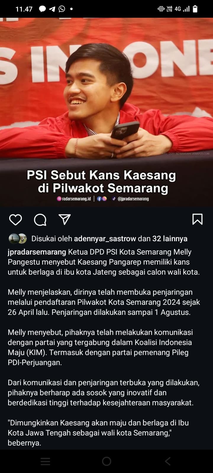 Kaesang Bakal Jadi Calon Walikota Semarang