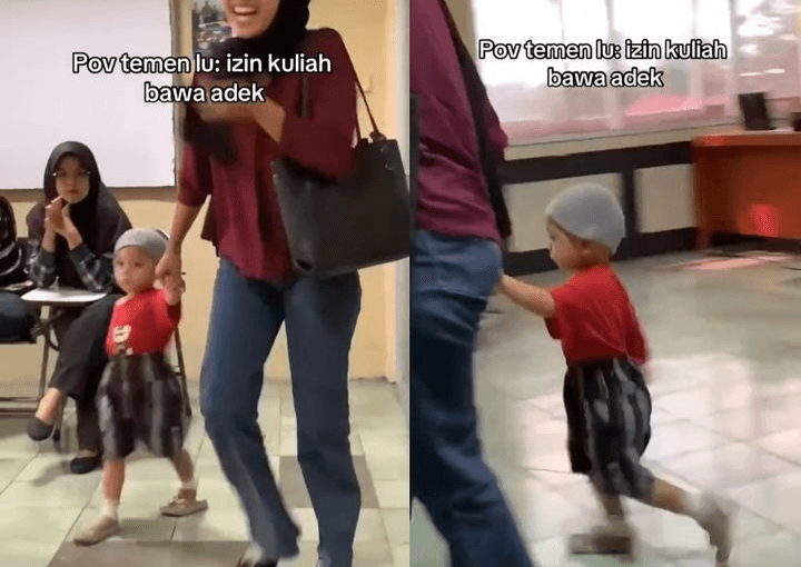 Viral di Sosmed! Mahasiswi Ini Bawa Adek saat Kuliah, Netizen: Kayak Nganter Ngaji Sore