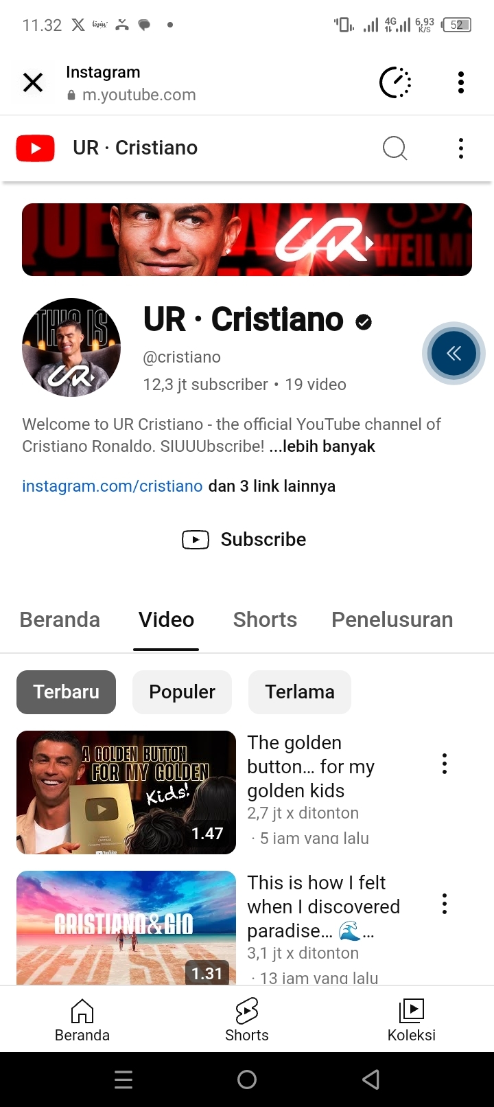 Laju Pesat! Cristiano Ronaldo Capai 12,5 Juta Subscriber, Siap Raih Red Diamond Button