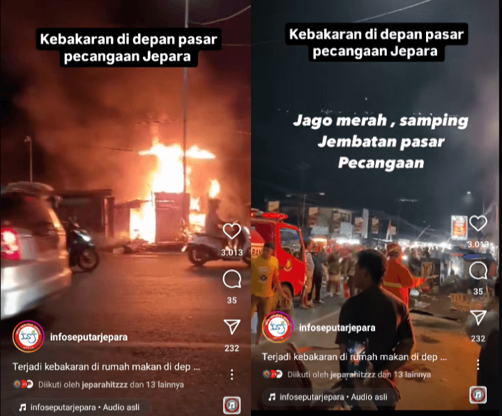 Kebakaran di Depan Pasar Pecangaan Jepara, Diduga dari Warung yang Mengalami Konsleting Listrik