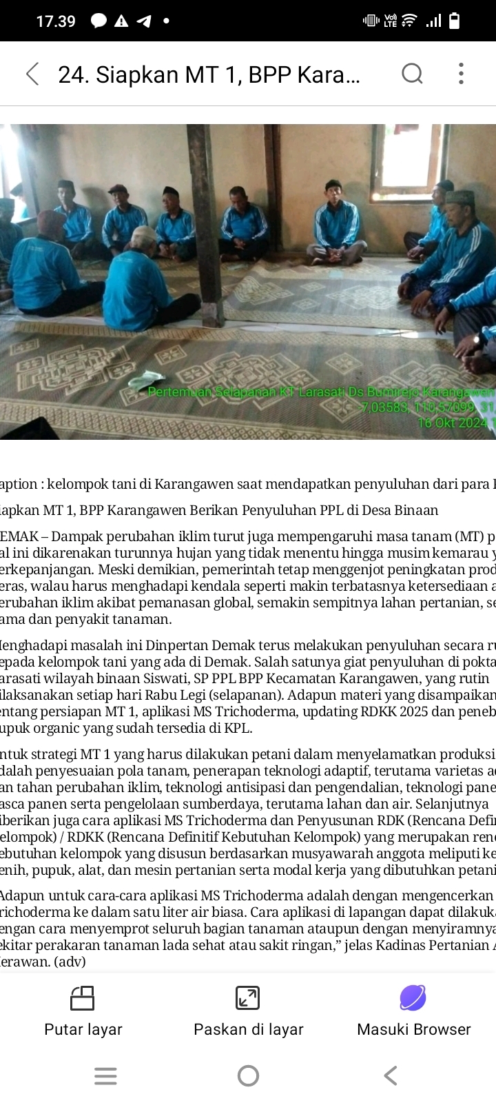 Siapkan MT 1, BPP Karangawen Berikan Penyuluhan PPL di Desa Binaan