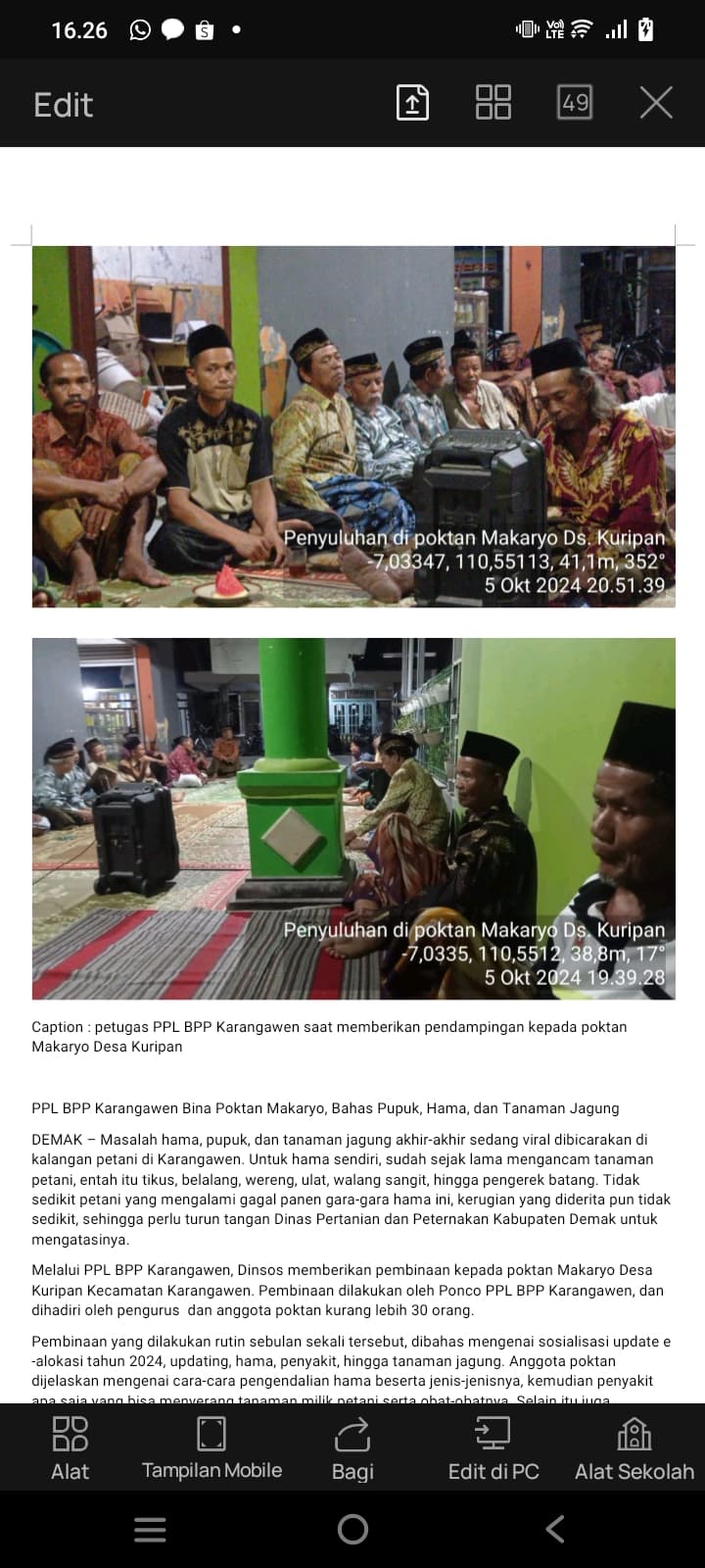 PPL BPP Karangawen Bina Poktan Makaryo, Bahas Pupuk, Hama, dan Tanaman Jagung