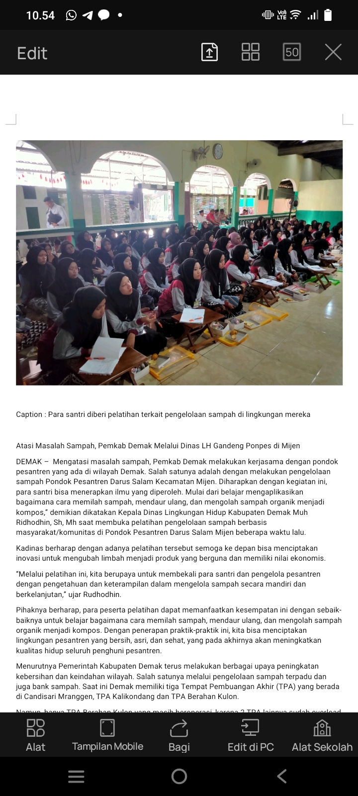 Atasi Masalah Sampah, Pemkab Demak Melalui Dinas Lingkungan Hidup Gandeng Ponpes di Mijen