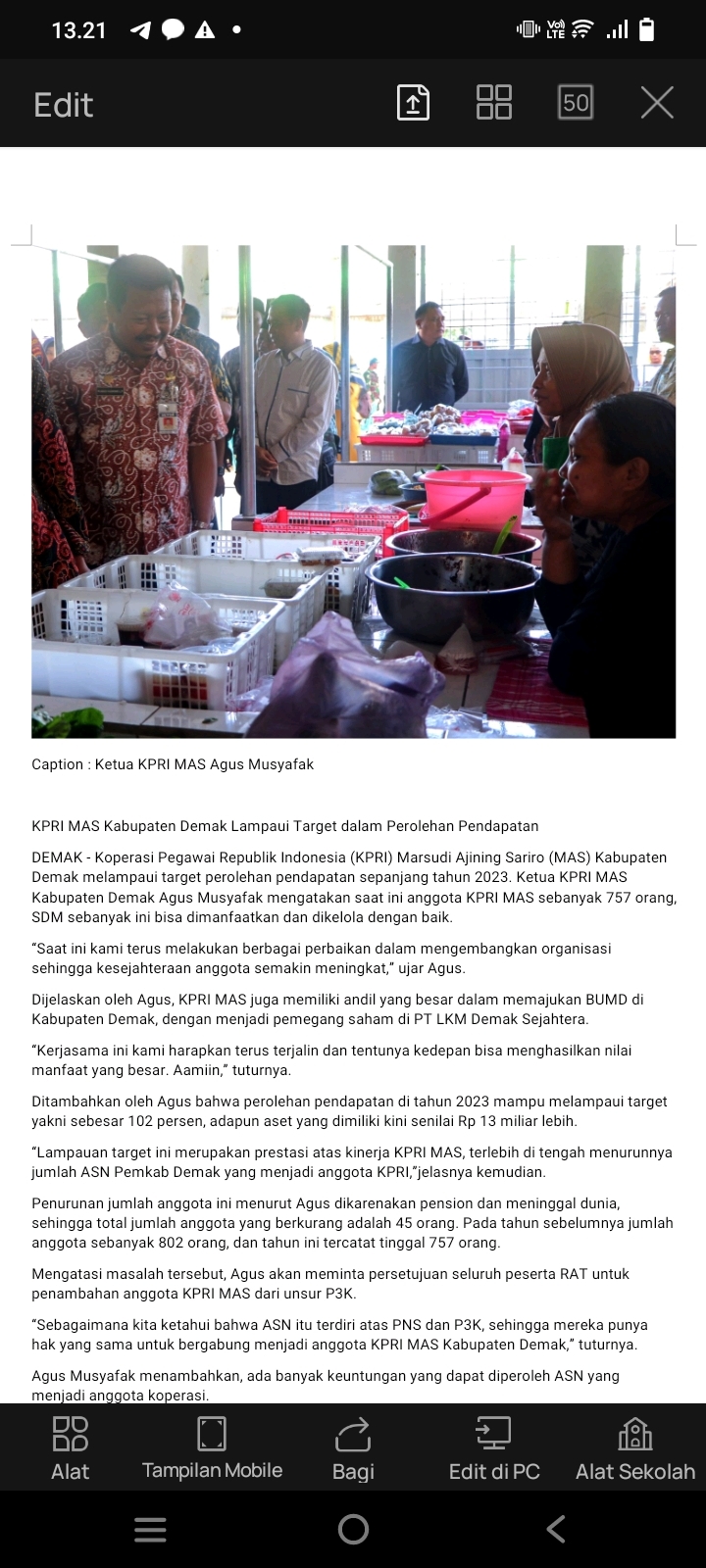 KPRI MAS Kabupaten Demak Lampaui Target dalam Perolehan Pendapatan