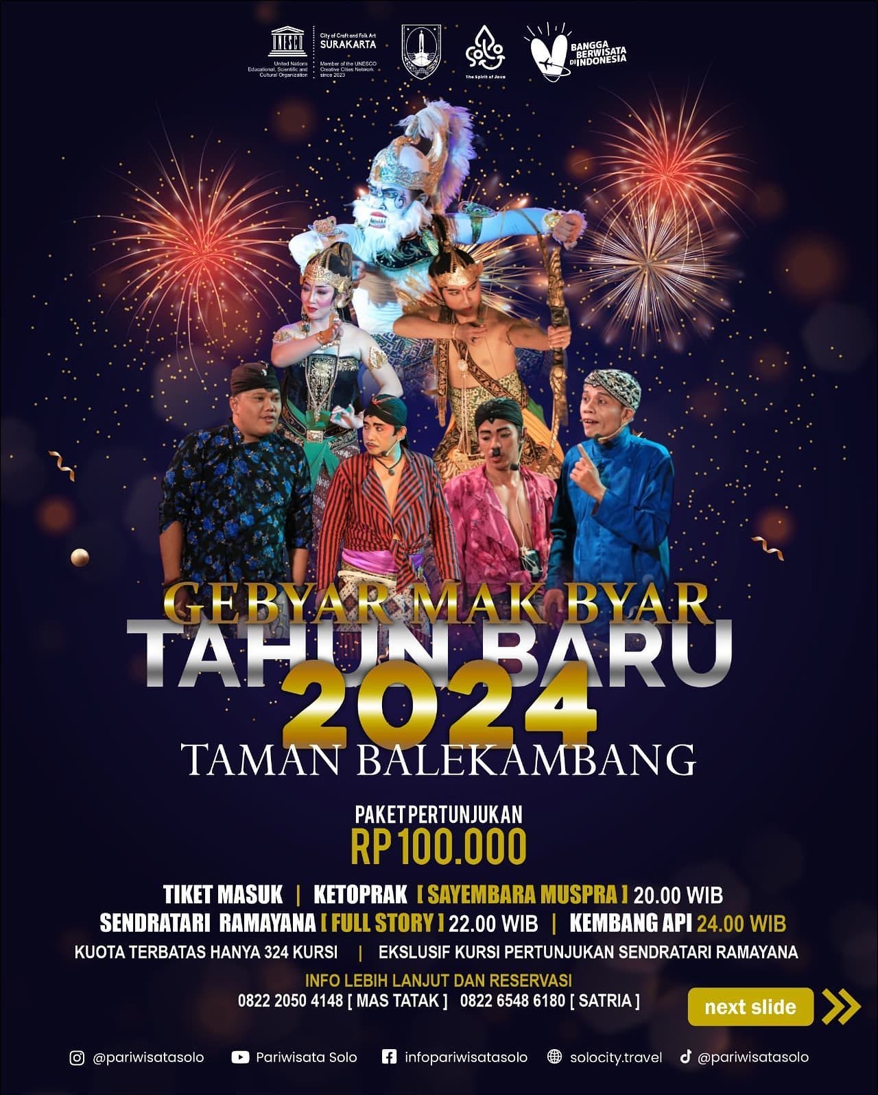 Event Vibes! Gebyar Mak Byar Malam Tahun Baru 2024 di Solo: Sendratari Ramayana & Pesta Kembang Api di Taman Balekambang!