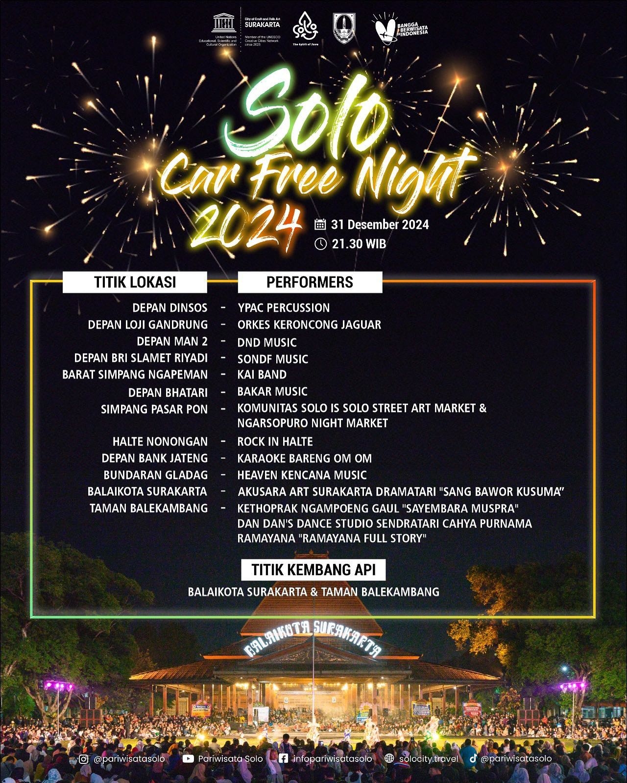 Event Vibes! Yuk Meriahkan Solo Car Free Night 2024: Pesta Rakyat Meriah Sambut Tahun Baru 2025 di Kota Solo!