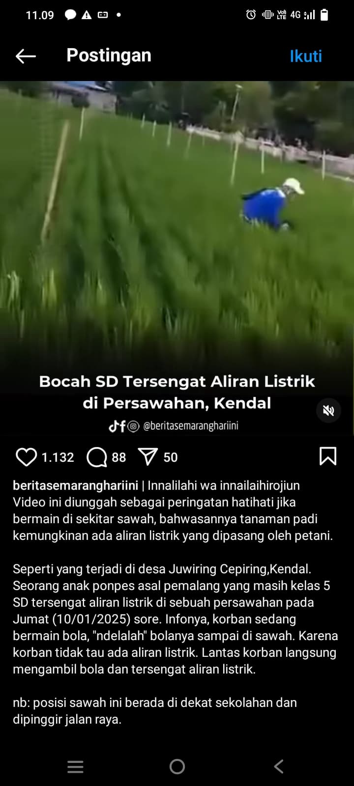 Viral, Tersengat Listrik Jebakan Tikus, Seorang Santri Ditemukan Meninggal di Persawahan Kabupaten Kendal
