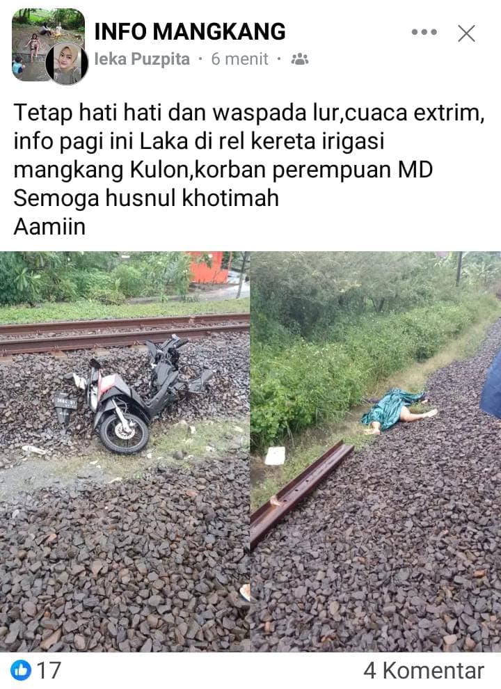Terjadi Kecelakaan Kereta Api, Korban Warga Mangkang Wetan Semarang