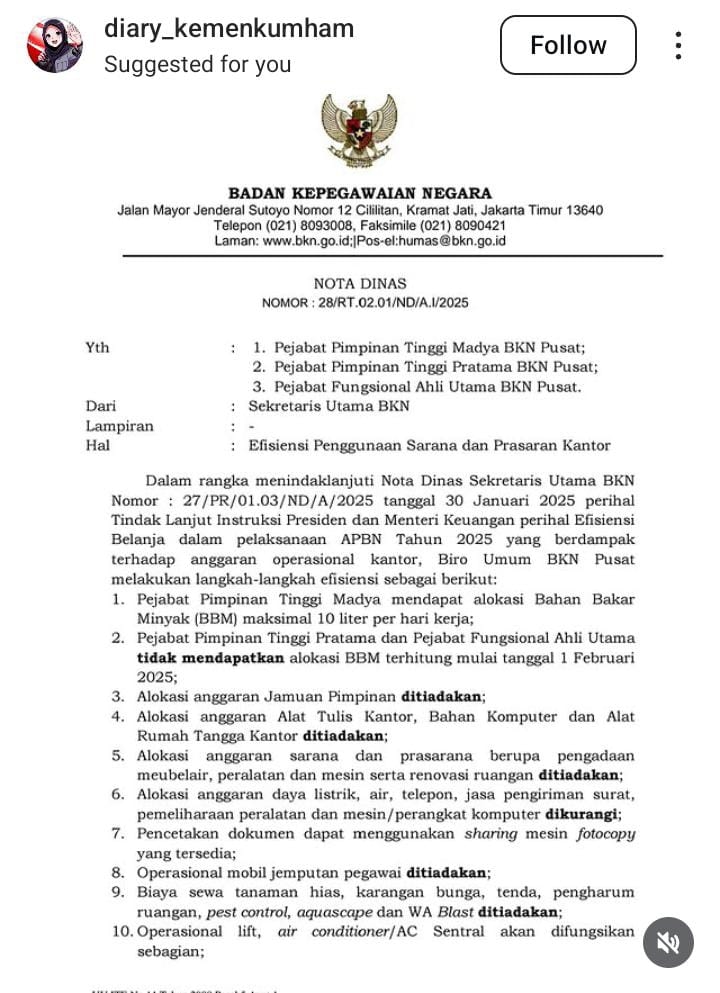 BKN Lakukan Efisiensi Anggaran Penggunaan Fasilitas Kantor Imbas Instruksi Presiden