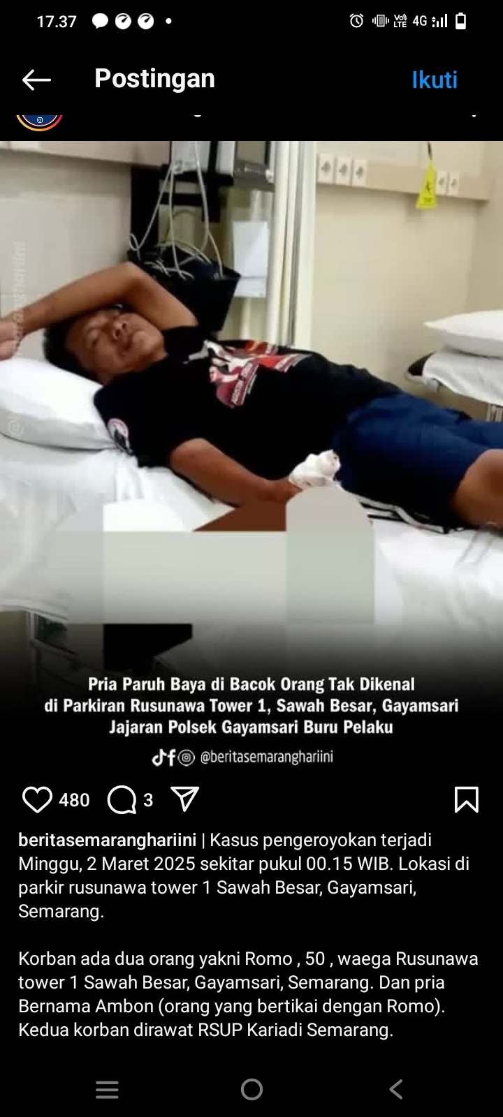 Penghuni Rusunawa Sawah Besar Diserang OTK Bersajam, Polisi Buru Pelaku, Korban Dibawa ke Rumah Sakit