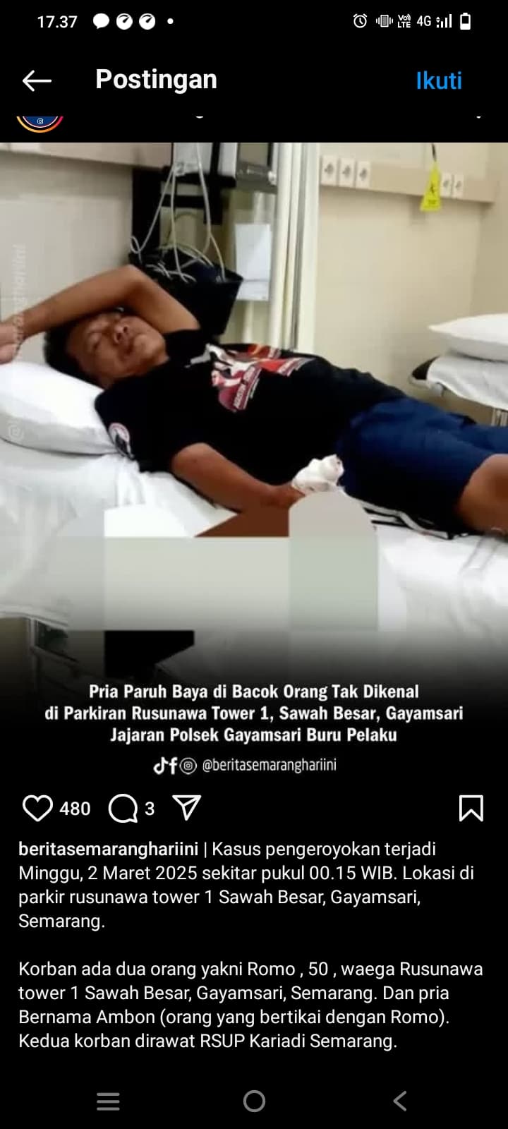 Penghuni Rusunawa Sawah Besar Diserang OTK Bersajam, Polisi Buru Pelaku, Korban Dibawa ke Rumah Sakit