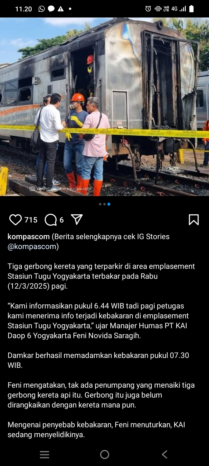 Viral Kepulan Asap di Stasiun Tugu Yogyakarta, Ternyata Tiga Gerbong Kereta Terbakar