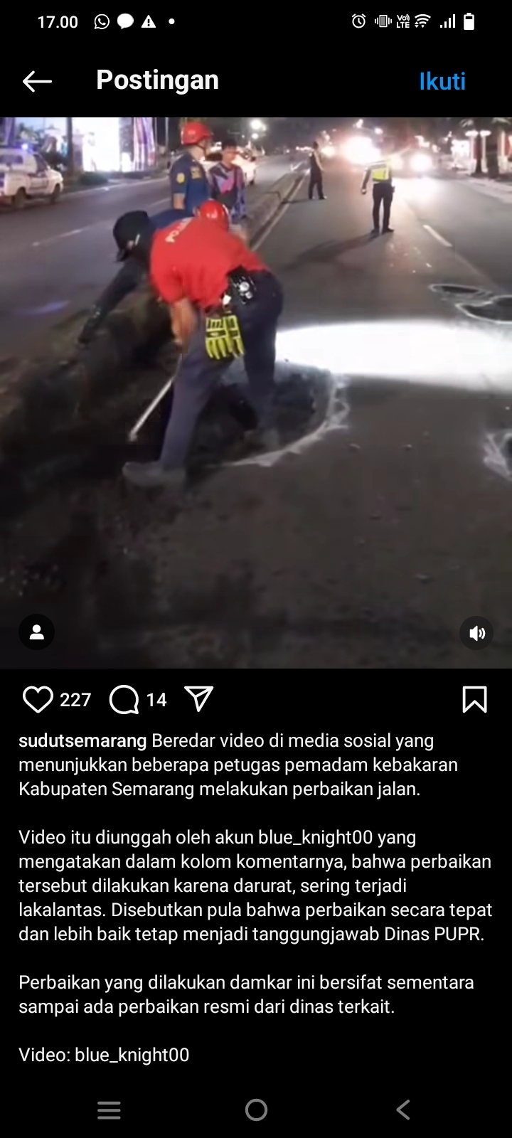Viral! Lagi-lagi Damkar Jadi Sorotan, Kali Ini Si Penjinak Api Sigap Perbaiki Jalan Berlubang di Semarang