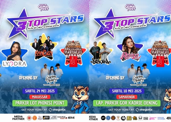 Gila! Raisa, NDX AKA, JKT48 Gegerkan Samarinda! Tour 3 Stars Bongkar Line Up Mewah! Makassar Siap-Siap Lyodra, Kangen Band, JKT48!