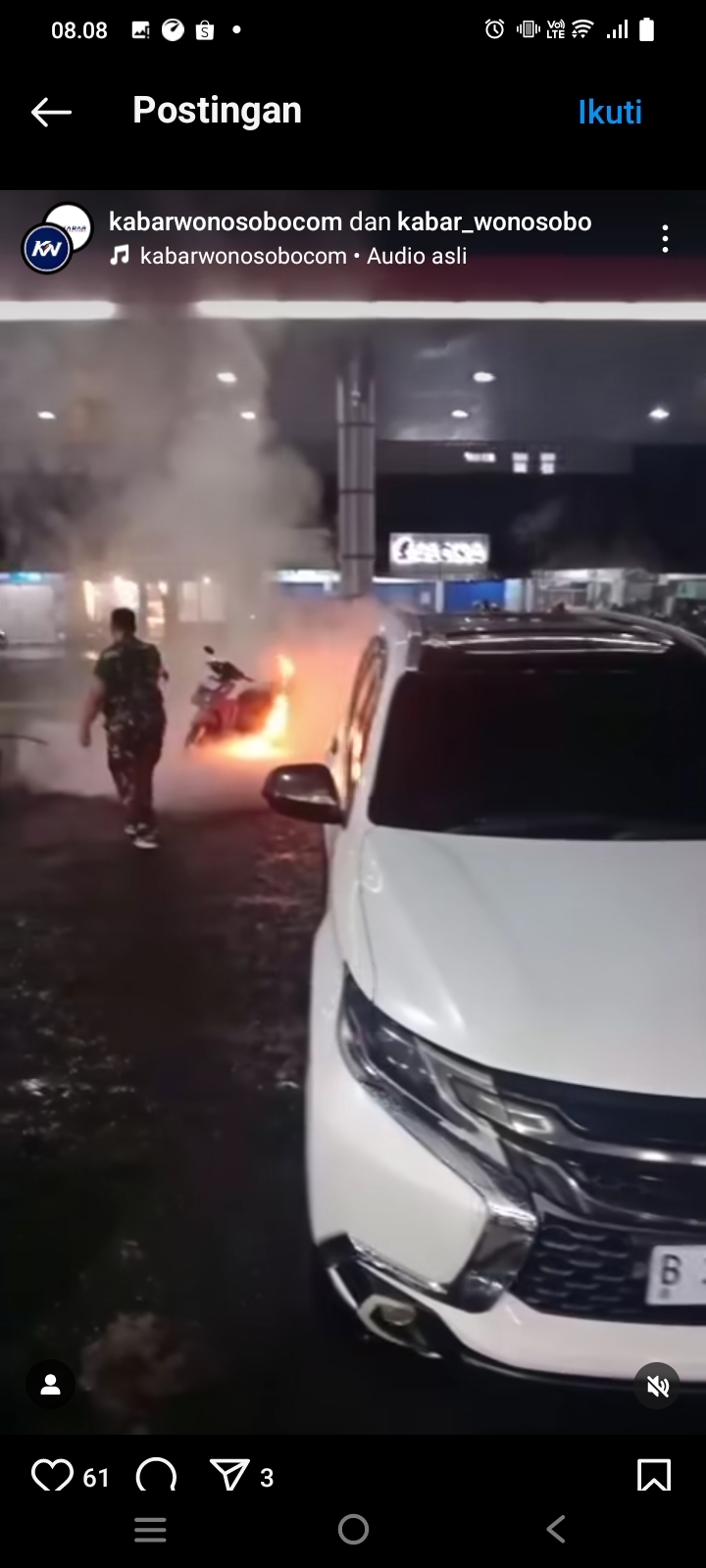 Tragis, Sepeda Motor Kebakaran Usai Mengisi Pertamax di SPBU Wonosobo Kota