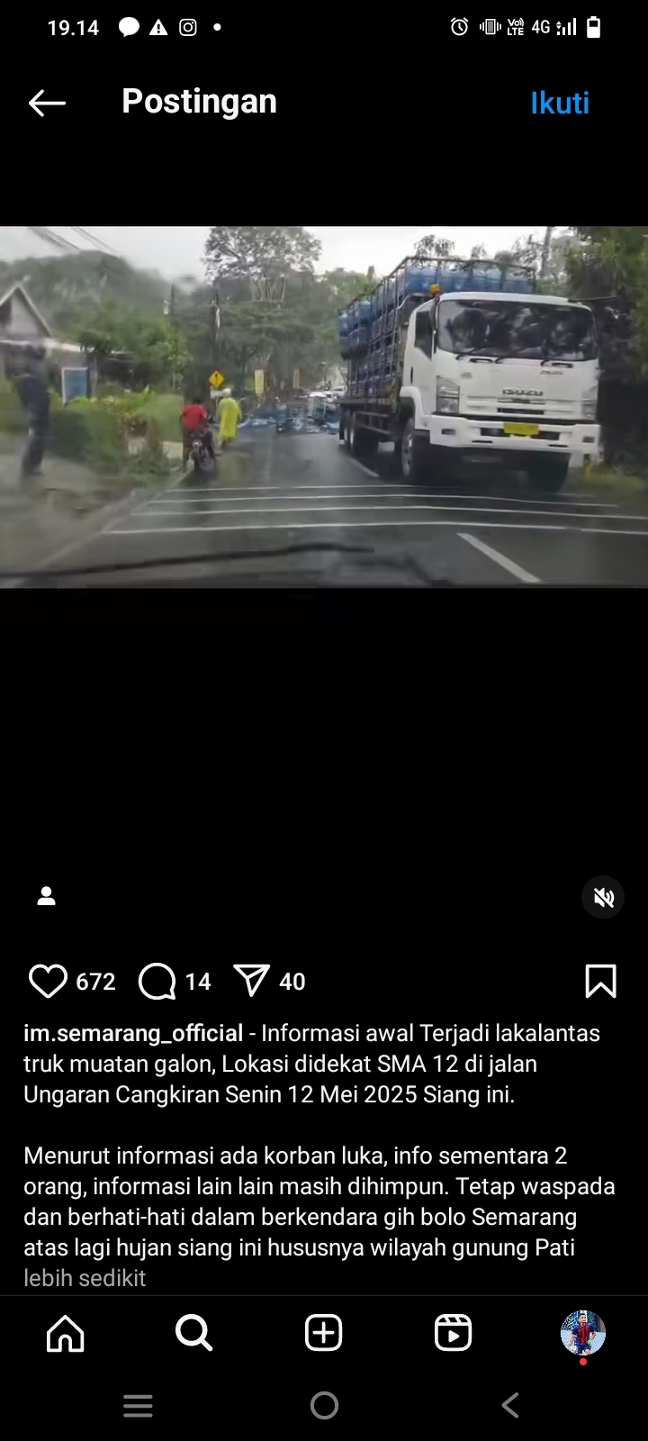 Terjadi Kecelakaan Truk Bermuatan Galon di Jalur Ungaran - Cangkiran Semarang, Korban Luka Dua Orang