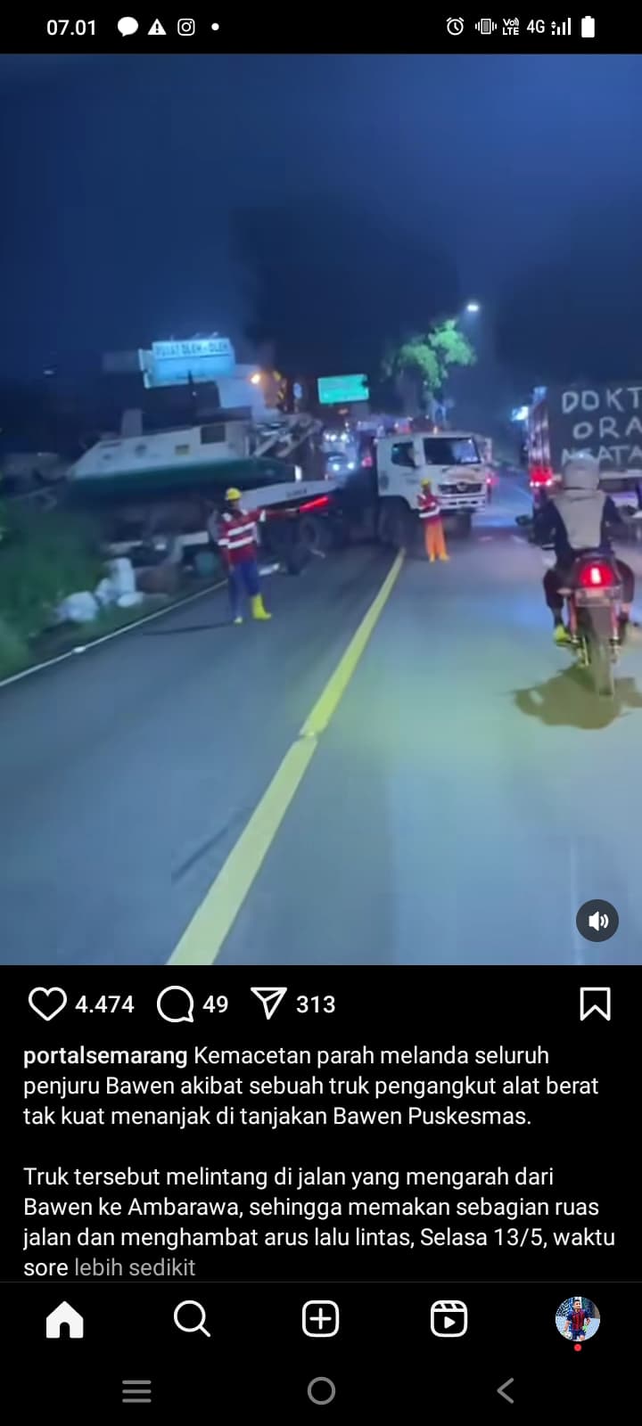 Viral, Truk Pengangkut Alat Berat Bikin Macet Gara-gara Tak Kuat di Tanjakan Bawen Semarang