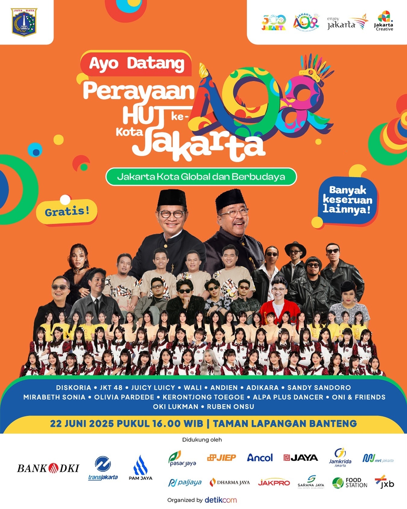 JKT48, Diskoria, Hingga Wali Bakal Guncang Lapangan Banteng! Malam Puncak HUT ke-498 Jakarta Dijamin Pecah, Gratis Tisss! Wajib Merapat!