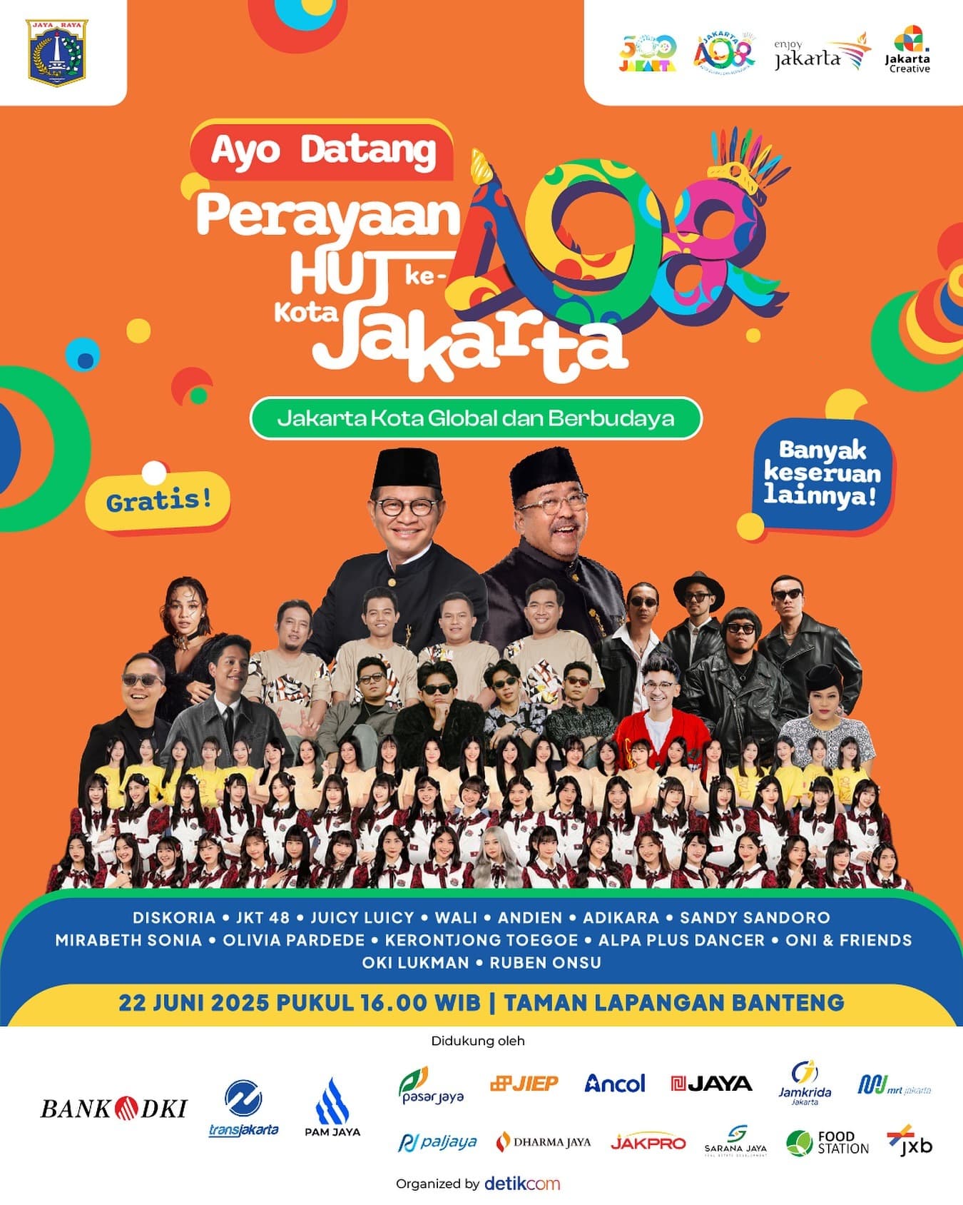 JKT48, Diskoria, Hingga Wali Bakal Guncang Lapangan Banteng! Malam Puncak HUT ke-498 Jakarta Dijamin Pecah, Gratis Tisss! Wajib Merapat!