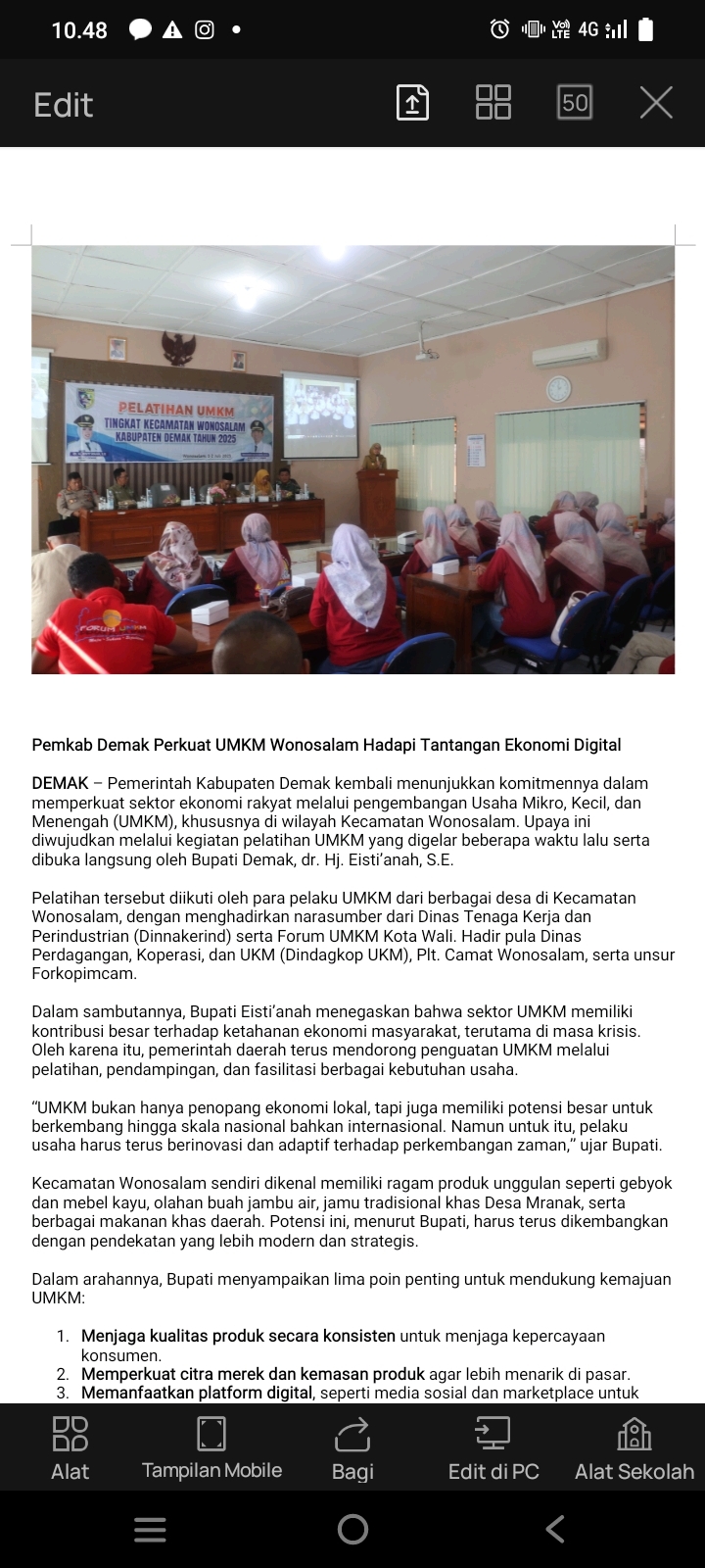 Pemkab Demak Perkuat UMKM Wonosalam Hadapi Tantangan Ekonomi Digital