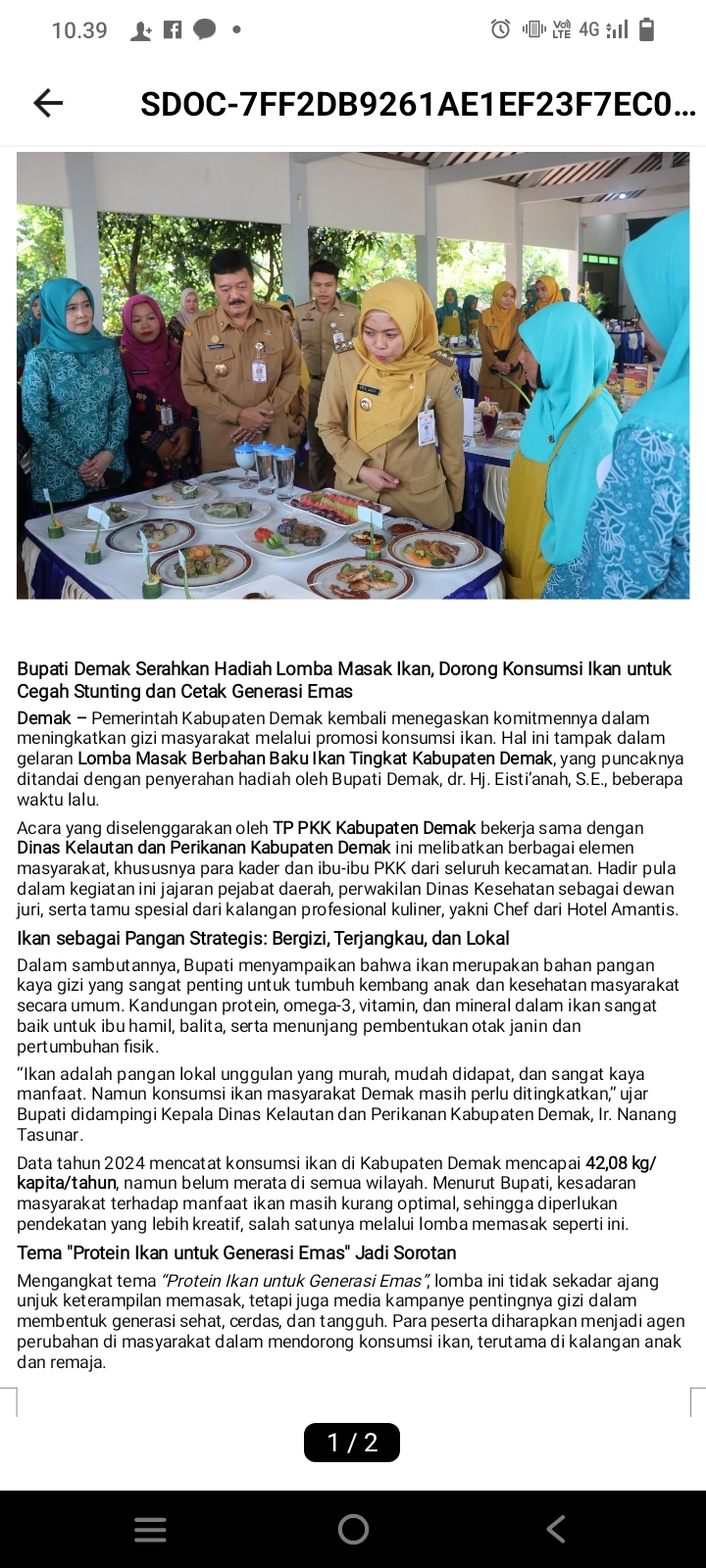 Bupati Demak Serahkan Hadiah Lomba Masak Ikan, Dorong Konsumsi Ikan untuk Cegah Stunting dan Cetak Generasi Emas