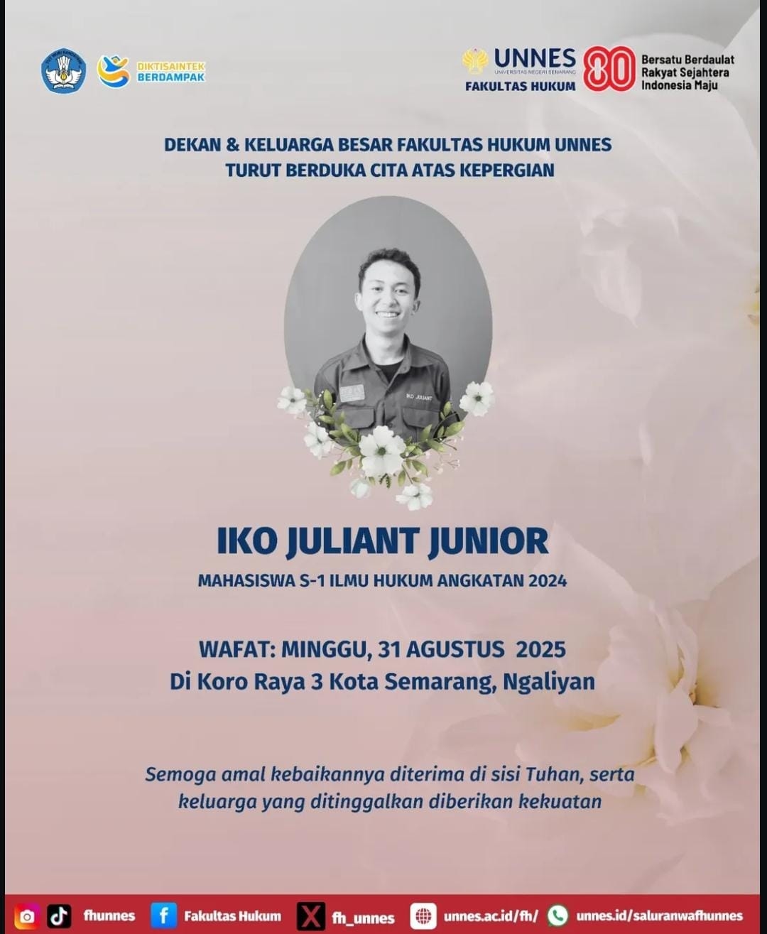 Viral, Netizen Ceritakan Kronologi Mahasiswa UNNES Meninggal Tak Wajar Pada Hari Penangkapan Demonstran di Polda Jateng.