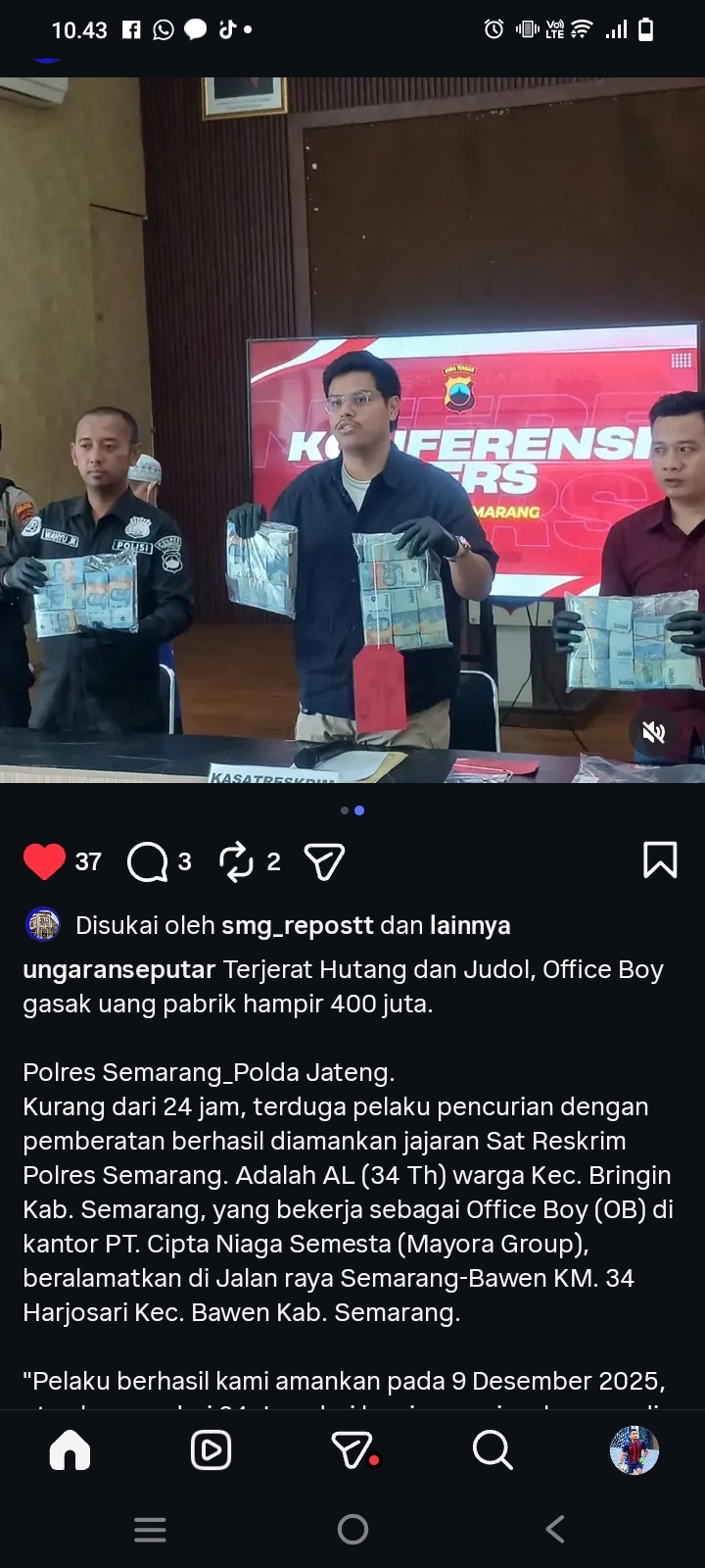 Cuma Office Boy, Tapi Berani Curi Rp 397 Juta dari Brankas Pabrik Demi Pinjol dan Judol