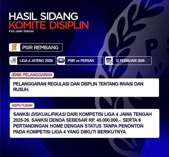 Diskualifikasi dan Banjir Sanksi, Ini Hukuman untuk PSIR Usai Ricuh Melawan Persak dalam Semifinal Liga 4 Jateng